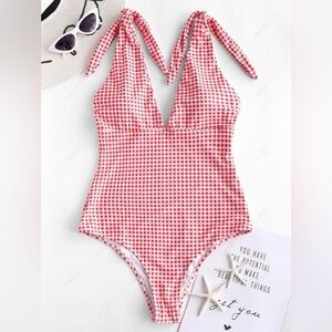 ZAFUL / Swimwear / One-Pieces / ZAFUL Knot Plunge Gingham Size S (T)